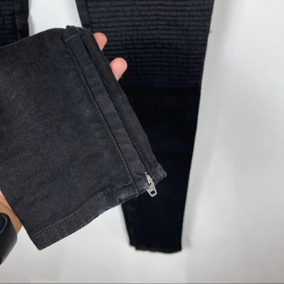 VINCE Black Mid Rise 5 Pocket Zip Ankle Moto Skinny Jeans Women's Size 26 - Picture 5 of 12